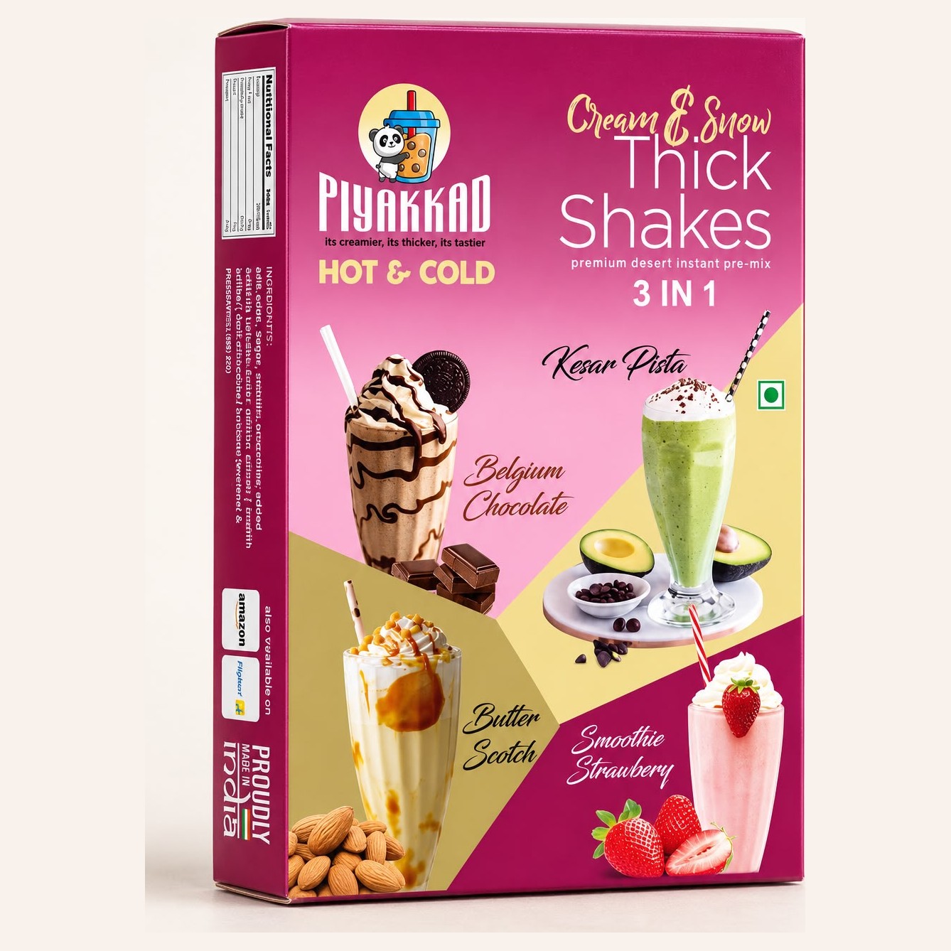 Piyakkad Cream & Snow Thick Shakes (Kesar Pista, Belgium Chocolate, Butterscotch, Strawberry) (150 g)